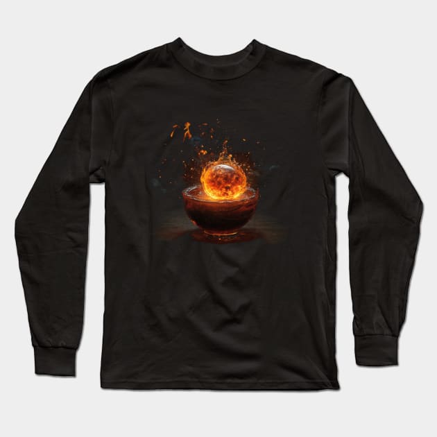 Flaming Ball in a Cauldron Long Sleeve T-Shirt by JacCal Brothers